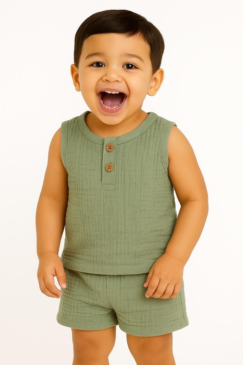 TinyChuckles | Premium Muslin Gauze Pajama Set | 100% Organic Cotton | Ultra-Soft, Breathable Sleepwear for Toddlers & Kids