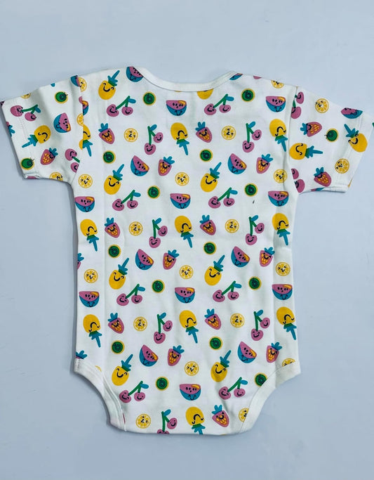 TinyChuckles | Premium Organic Cotton Baby Romper | 100% Certified Organic | Ultra-Soft & Breathable | Newborn to 12 Months (6-12 Months, Small Fruits)