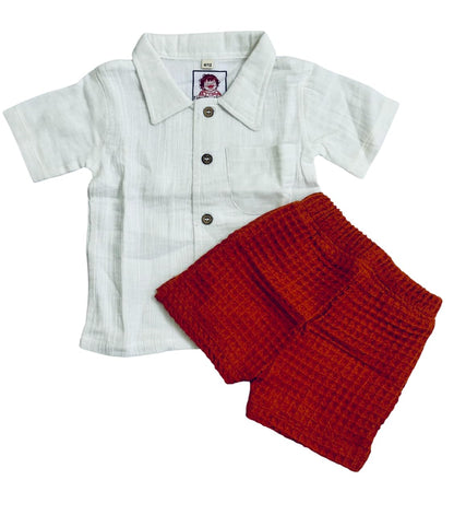 TinyChuckles | Crinkle Muslin Shirt & Shorts Set | 100% Organic Cotton | Ultra-Soft & Breathable Outfit for Boys & Girls | 6 Months - 5 Years