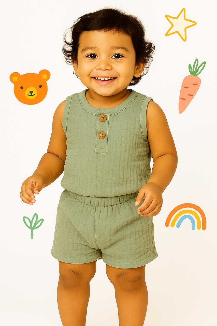 TinyChuckles | Premium Muslin Gauze Pajama Set | 100% Organic Cotton | Ultra-Soft, Breathable Sleepwear for Toddlers & Kids