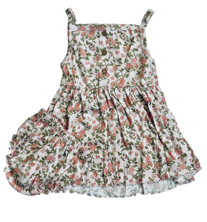 TinyChuckles | Premium Girls Floral Print Dress | Peach Color | 100% Organic Cotton | Soft & Breathable | Eco-Friendly Dress for Toddlers & Kids (1-5 Years)