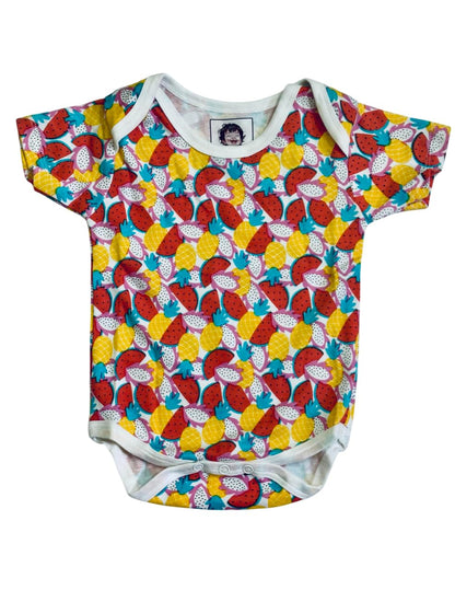 TinyChuckles | Premium Organic Cotton Baby Romper | 100% Certified Organic | Ultra-Soft & Breathable | Newborn to 12 Months (6-12 Months, Small Fruits)