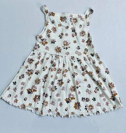 TinyChuckles | Premium Girls Floral Print Dress | White Color | 100% Organic Cotton | Soft & Breathable | Eco-Friendly Dress for Toddlers & Kids (1-5 Years)