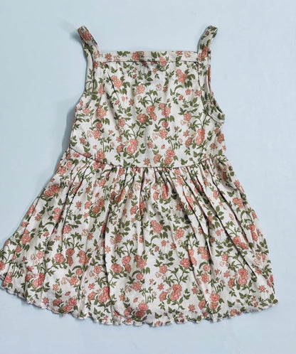 TinyChuckles | Premium Girls Floral Print Dress | Peach Color | 100% Organic Cotton | Soft & Breathable | Eco-Friendly Dress for Toddlers & Kids (1-5 Years)