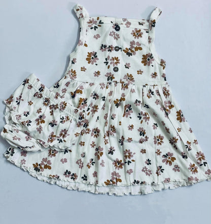 TinyChuckles | Premium Girls Floral Print Dress | White Color | 100% Organic Cotton | Soft & Breathable | Eco-Friendly Dress for Toddlers & Kids (1-5 Years)