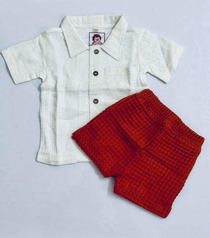 TinyChuckles | Crinkle Muslin Shirt & Shorts Set | 100% Organic Cotton | Ultra-Soft & Breathable Outfit for Boys & Girls | 6 Months - 5 Years