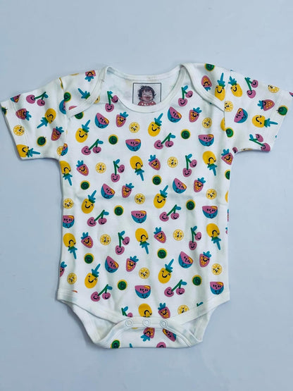 TinyChuckles | Premium Organic Cotton Baby Romper | 100% Certified Organic | Ultra-Soft & Breathable | Newborn to 12 Months (6-12 Months, Small Fruits)
