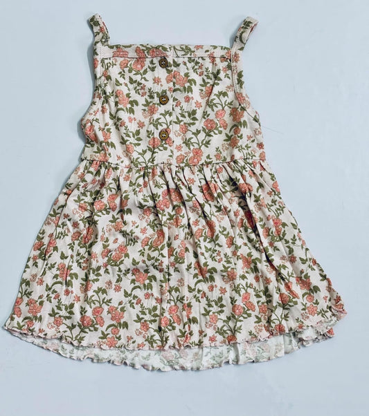 TinyChuckles | Premium Girls Floral Print Dress | Peach Color | 100% Organic Cotton | Soft & Breathable | Eco-Friendly Dress for Toddlers & Kids (1-5 Years)