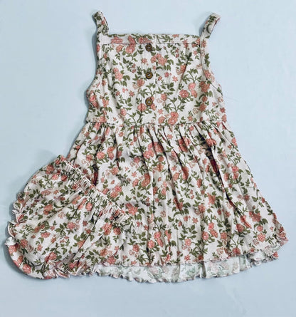 TinyChuckles | Premium Girls Floral Print Dress | Peach Color | 100% Organic Cotton | Soft & Breathable | Eco-Friendly Dress for Toddlers & Kids (1-5 Years)