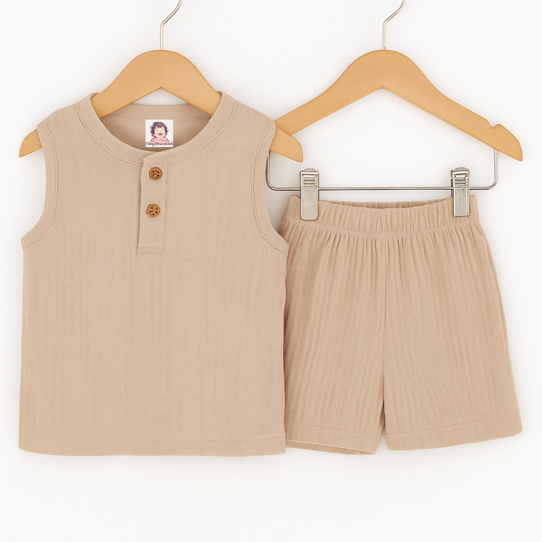 TinyChuckles | Premium Muslin Gauze Pajama Set | 100% Organic Cotton | Ultra-Soft, Breathable Sleepwear for Toddlers & Kids